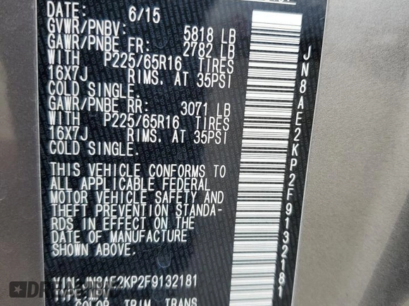 2015 Nissan Quest SV z VIN JN8AE2KP2F9132181, wystawiony jako Copart lot #54418385 z przebiegiem 120 163 mil mil oraz Szkoda całkowita • Salvage title. Historia ofert i sprzedaży dostępna na DreamBid. Obrazek 14.