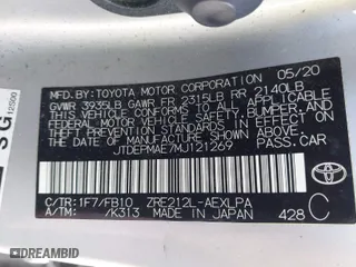 2021 Toyota Corolla LE with VIN JTDEPMAE7MJ121269, listed as a IAAI auction lot 41506424 with 122,669 mi miles. Bid and sale history available at carsss.com. Image 9.