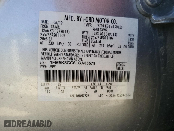 2020 Ford Explorer ST with VIN 1FM5K8GC6LGA05578, listed as a Copart auction lot 54670285 with 65,078 mi miles and Salvage Title. Bid and sale history available at carsss.com. Image 13.