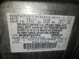 2016 Nissan Sentra SR with VIN 3N1AB7AP1GL677674, listed as a Copart auction lot 87442834 with 144,443 mi miles and Salvage Title. Bid and sale history available at DreamBid. Image 12.