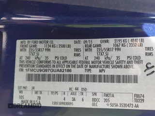 2016 Ford Escape SE z VIN 1FMCU9G97GUA82186, wystawiony jako IAAI lot #42204318 z przebiegiem 111 982 mil mil oraz . Historia ofert i sprzedaży dostępna na DreamBid. Obrazek 9.