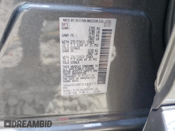 2023 Nissan Murano SL z VIN 5N1AZ2CS2PC116677, wystawiony jako Copart lot #64300485 z przebiegiem 17 222 mil mil oraz Szkoda całkowita • Salvage title. Historia ofert i sprzedaży dostępna na DreamBid. Obrazek 12.