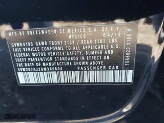 2016 Volkswagen Jetta Sedan 1.4T S with VIN 3VW267AJ2GM366604, listed as a IAAI auction lot 41506428 with NaN miles. Bid and sale history available at carsss.com. Image 9.