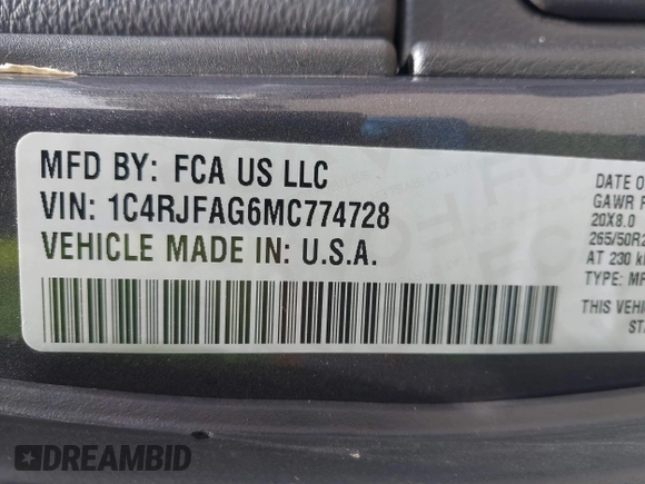 2021 Jeep Grand Cherokee Laredo X with VIN 1C4RJFAG6MC774728, listed as a IAAI auction lot 42270184 with 27,021 mi miles and . Bid and sale history available at DreamBid. Image 9.