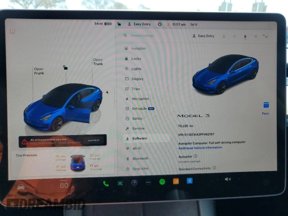2023 Tesla Model 3 z VIN 5YJ3E1EA2PF462187, wystawiony jako Copart lot #50172395 z przebiegiem 70 225 mil mil oraz Szkoda całkowita • Salvage title. Historia ofert i sprzedaży dostępna na DreamBid. Obrazek 9.