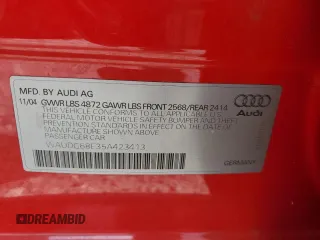 2005 Audi A4 3.2L with VIN WAUDG68E35A423413, listed as a Copart auction lot 72881194 with 154,024 mi miles and Salvage Title. Bid and sale history available at carsss.com. Image 12.