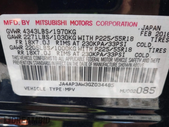 2016 Mitsubishi Outlander SE с VIN JA4AP3AW3GZ034485, выставлен на аукционе IAAI как лот 38412795 с пробегом 133 009 миль миль и . История ставок и продаж доступна на DreamBid. Изображение 9.