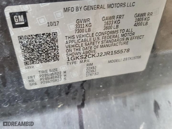 2018 GMC Yukon Denali with VIN 1GKS2CKJ2JR155578, listed as a Copart auction lot 77673544 with 0 mi miles and Clean Title. Bid and sale history available at carsss.com. Image 16.