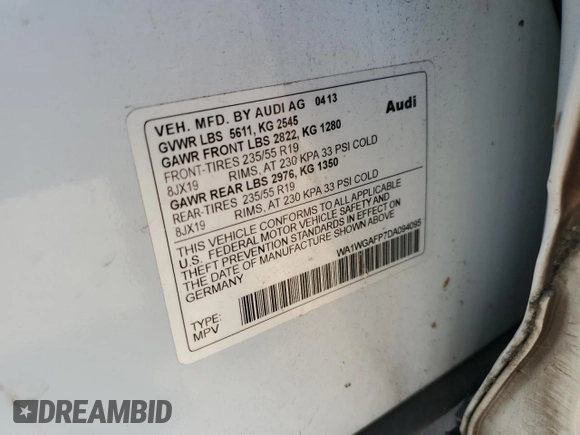 2013 Audi Q5 Prestige with VIN WA1WGAFP7DA094095, listed as a Copart auction lot 48915825 with 56,015 mi miles and Salvage title. Bid and sale history available at DreamBid. Image 15.