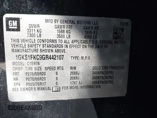 2016 GMC Yukon XL SLE with VIN 1GKS1FKC9GR442107, listed as a IAAI auction lot 41309092 with 130,117 mi miles. Bid and sale history available at carsss.com. Image 9.