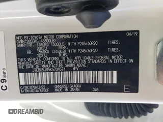 2019 Toyota 4Runner SR5 with VIN JTEBU5JR5K5704574, listed as a Copart auction lot 48764195 with 77,874 mi miles and Salvage title. Bid and sale history available at DreamBid. Image 12.