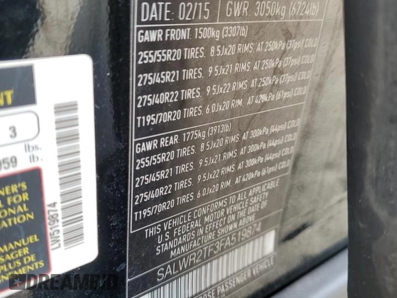 2015 Land Rover Range Rover Sport Supercharged with VIN SALWR2TF3FA519874, listed as a Copart auction lot 53366595 with 80,037 mi miles and Clean title. Bid and sale history available at DreamBid. Image 14.