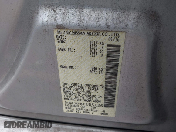 2016 Nissan Altima 2.5 S with VIN 1N4AL3AP4GC165136, listed as a IAAI auction lot 40798811 with 149,439 mi miles. Bid and sale history available at carsss.com. Image 9.