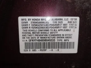 2009 Honda Pilot EX with VIN 5FNYF48489B049333, listed as a IAAI auction lot 40373629 with 95,332 mi miles. Bid and sale history available at carsss.com. Image 9.