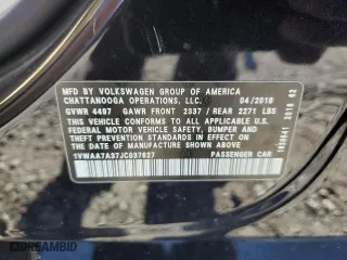2018 Volkswagen Passat 2.0T S with VIN 1VWAA7A37JC037627, listed as a Copart auction lot 46472665 with 92,945 mi miles and Salvage Title. Bid and sale history available at carsss.com. Image 14.