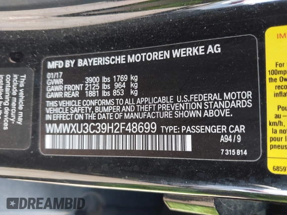 2017 MINI Hardtop 4 Door Cooper S z VIN WMWXU3C39H2F48699, wystawiony jako IAAI lot #41924423 z przebiegiem 81 249 mil mil oraz . Historia ofert i sprzedaży dostępna na DreamBid. Obrazek 9.