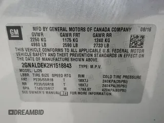 2017 Chevrolet Equinox Premier with VIN 2GNALDEK2H1518843, listed as a Copart auction lot 50870555 with 98,594 mi miles and Salvage Title. Bid and sale history available at DreamBid. Image 15.