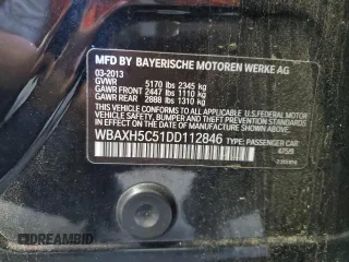 2013 BMW 5 Series 528i xDrive with VIN WBAXH5C51DD112846, listed as a Copart auction lot 57757235 with 119,511 mi miles and Clean title. Bid and sale history available at DreamBid. Image 12.