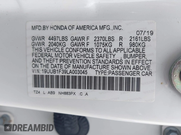 2020 Acura TLX with VIN 19UUB1F39LA003045, listed as a IAAI auction lot 41508499 with 83,326 mi miles. Bid and sale history available at carsss.com. Image 9.