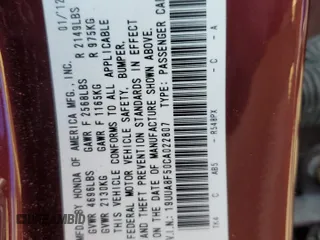 2012 Acura TL Tech Auto with VIN 19UUA8F50CA022807, listed as a Copart auction lot 51890945 with 186,107 mi miles and Salvage Title. Bid and sale history available at carsss.com. Image 12.