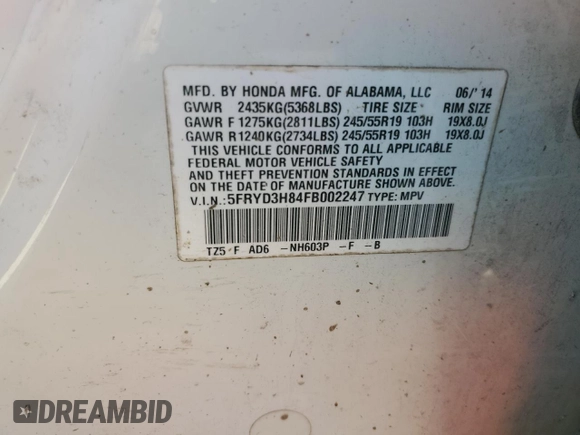 2015 Acura MDX Advance/Entertainment Pkg with VIN 5FRYD3H84FB002247, listed as a Copart auction lot 47773735 with 175,689 mi miles and Salvage Title. Bid and sale history available at carsss.com. Image 13.