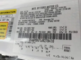 2018 Ford Fusion SE with VIN 3FA6P0H75JR278410, listed as a IAAI auction lot 41829129 with 135,404 mi miles. Bid and sale history available at carsss.com. Image 9.