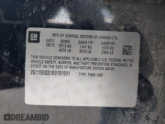 2014 Chevrolet Impala LTZ с VIN 2G1155S31E9151591, выставлен на аукционе IAAI как лот 42413304 с пробегом 122 147 миль миль и . История ставок и продаж доступна на DreamBid. Изображение 9.