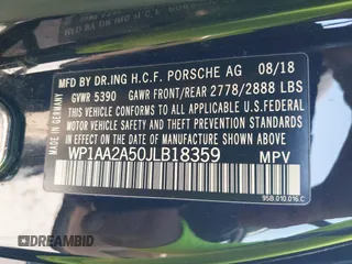 2018 Porsche Macan with VIN WP1AA2A50JLB18359, listed as a IAAI auction lot 41781711 with 68,657 mi miles. Bid and sale history available at carsss.com. Image 9.