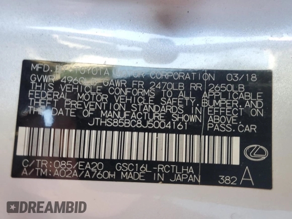 2018 Lexus RC with VIN JTHS85BC8J5004161, listed as a Copart auction lot 89194725 with 71,105 mi miles and Salvage Title. Bid and sale history available at carsss.com. Image 13.
