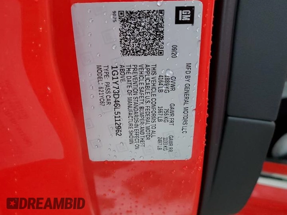 2020 Chevrolet Corvette 2LT с VIN 1G1Y73D46L5112962, выставлен на аукционе Copart как лот 54941015 с пробегом 3 423 миль миль и Списание • Salvage title. История ставок и продаж доступна на DreamBid. Изображение 13.