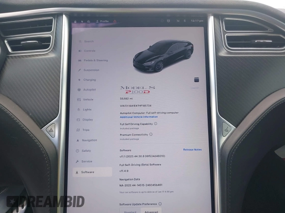 2017 Tesla Model S 100D with VIN 5YJSA1E47HF185734, listed as a IAAI auction lot 42076544 with 56,682 mi miles. Bid and sale history available at carsss.com. Image 7.