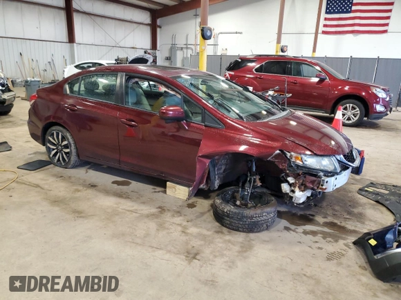 2015 Honda Civic EX-L with VIN 2HGFB2F93FH501458, listed as a Copart auction lot 52144305 with Not Provided miles and Salvage Title. Bid and sale history available at carsss.com. Image 4.