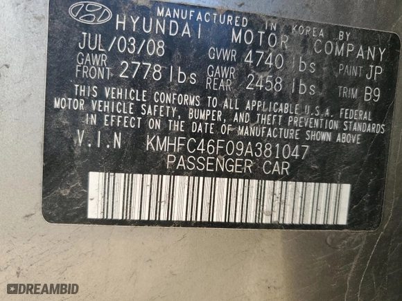 2009 Hyundai Azera Limited with VIN KMHFC46F09A381047, listed as a Copart auction lot 71802614 with 106,632 mi miles and Salvage Title. Bid and sale history available at carsss.com. Image 12.
