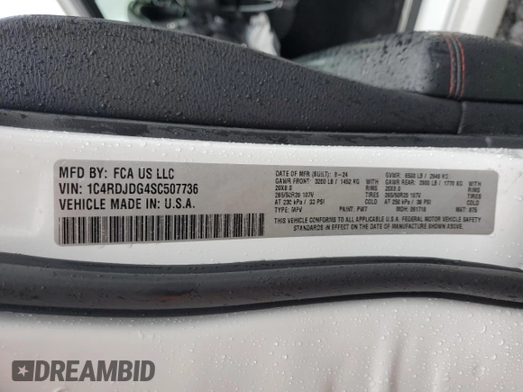 2025 Dodge Durango GT Plus with VIN 1C4RDJDG4SC507736, listed as a Copart auction lot 57764255 with 2,737 mi miles and Salvage title. Bid and sale history available at DreamBid. Image 14.