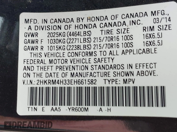 2014 Honda CR-V LX with VIN 2HKRM4H33EH661582, listed as a IAAI auction lot 42002466 with 191,073 mi miles. Bid and sale history available at carsss.com. Image 9.