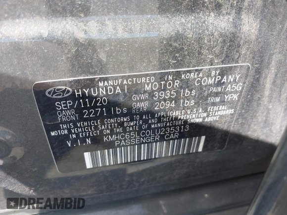 2020 Hyundai Ioniq Blue z VIN KMHC65LC0LU235313, wystawiony jako IAAI lot #42098227 z przebiegiem 74 906 mil mil oraz . Historia ofert i sprzedaży dostępna na DreamBid. Obrazek 9.
