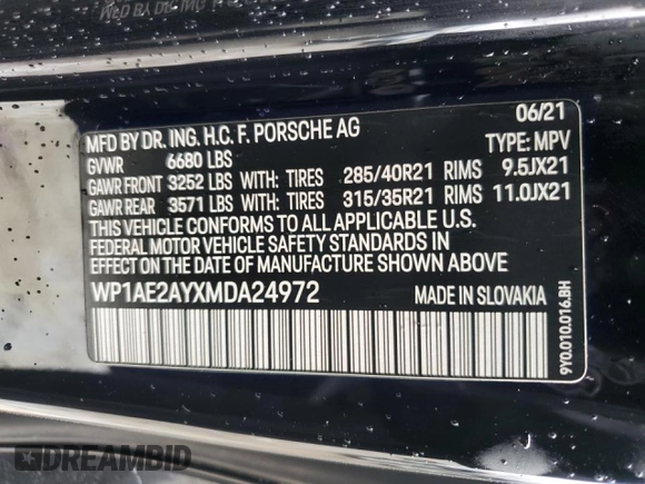 2021 Porsche Cayenne E-Hybrid with VIN WP1AE2AYXMDA24972, listed as a Copart auction lot 48999285 with 62,616 mi miles and Salvage title. Bid and sale history available at DreamBid. Image 15.