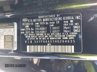 2017 Kia Sorento LX with VIN 5XYPG4A31HG264635, listed as a IAAI auction lot 42181056 with 163,493 mi miles and . Bid and sale history available at carsss.com. Image 9.