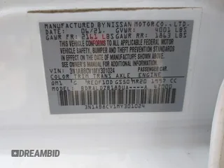 2021 Nissan Sentra SV with VIN 3N1AB8CV1MY301024, listed as a IAAI auction lot 41780498 with 65,033 mi miles and . Bid and sale history available at DreamBid. Image 9.