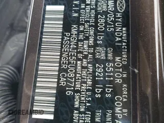 2015 Hyundai Genesis 3.8L with VIN KMHGN4JE5FU087716, listed as a Copart auction lot 52510265 with 89,878 mi miles and Salvage Title. Bid and sale history available at DreamBid. Image 12.