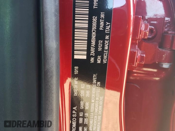 2019 Alfa Romeo Giulia Ti Sport with VIN ZARFAMBN0K7606082, listed as a Copart auction lot 74362754 with 0 mi miles and Salvage Title. Bid and sale history available at carsss.com. Image 14.