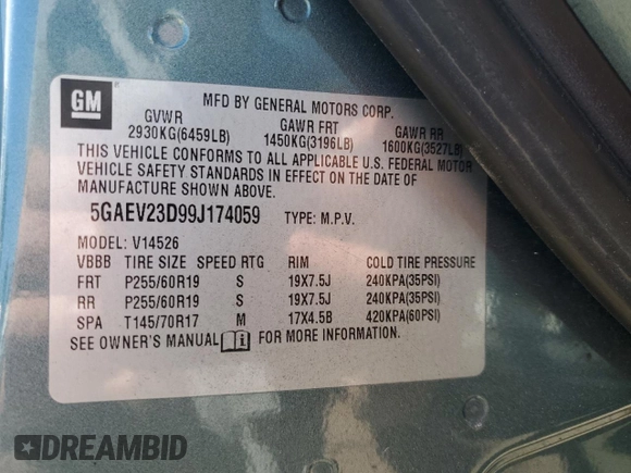 2009 Buick Enclave CXL with VIN 5GAEV23D99J174059, listed as a Copart auction lot 54978755 with 229,367 mi miles and Salvage Title. Bid and sale history available at carsss.com. Image 13.