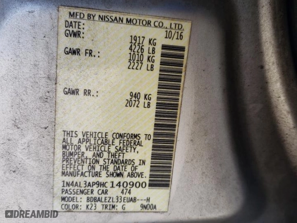 2017 Nissan Altima 2.5 S with VIN 1N4AL3AP9HC140900, listed as a Copart auction lot 48440305 with 129,115 mi miles and Salvage Title. Bid and sale history available at carsss.com. Image 13.