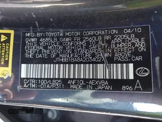 2010 Lexus HS 250h with VIN JTHBB1BA8A2034027, listed as a IAAI auction lot 41551228 with 304,411 mi miles and . Bid and sale history available at DreamBid. Image 9.