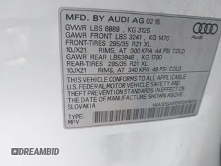 2015 Audi Q7 3.0T S line Prestige with VIN WA1DGAFEXFD016210, listed as a IAAI auction lot 41497668 with 142,709 mi miles. Bid and sale history available at carsss.com. Image 9.