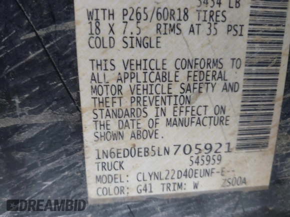 2020 Nissan Frontier SV с VIN 1N6ED0EB5LN705921, выставлен на аукционе IAAI как лот 40379482 с пробегом Не указан миль и . История ставок и продаж доступна на DreamBid. Изображение 9.