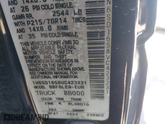 1997 Nissan Frontier XE with VIN 1N6SD16S8VC423231, listed as a IAAI auction lot 41609302 with 233,168 mi miles and . Bid and sale history available at DreamBid. Image 9.
