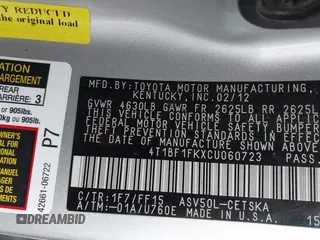 2012 Toyota Camry L with VIN 4T1BF1FKXCU060723, listed as a IAAI auction lot 41699365 with 211,767 mi miles. Bid and sale history available at carsss.com. Image 9.