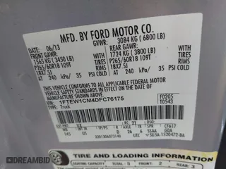 2013 Ford F-150 XL with VIN 1FTEW1CM4DFC76175, listed as a IAAI auction lot 41459262 with 105,214 mi miles. Bid and sale history available at carsss.com. Image 9.