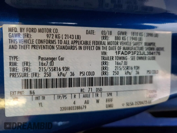 2018 Ford Focus SE with VIN 1FADP3F23JL304176, listed as a Copart auction lot 55462755 with 87,023 mi miles and Clean Title. Bid and sale history available at carsss.com. Image 12.